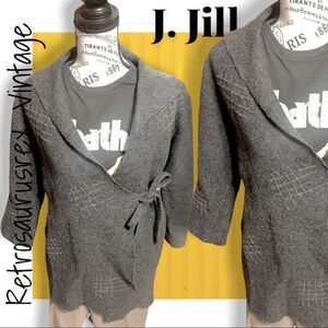 Vintage 1990’s J. Jill Grey Felted Wool Cardigan Wrap Sweater, Small, Hong Kong